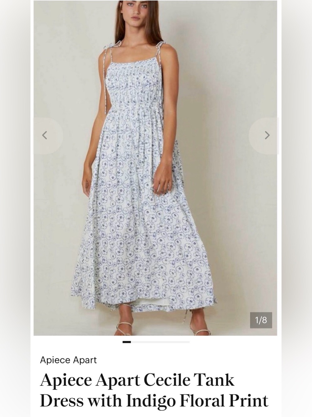 Apiece Apart Cecile Indigo Floral Tank Dress Size 2